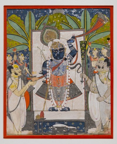 Sri Nathaji, c.1775 (wc opaco, ouro e prata no papel) de Indian School