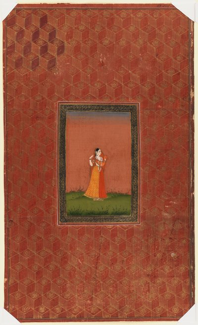 Mulher em pé, 1875-1900 (wc opaca e ouro em papel) de Indian School