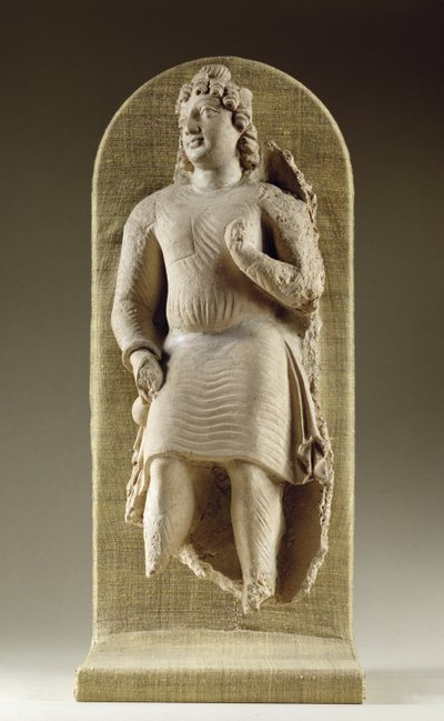 Juventude em pé ou Maitreya, Gandhara (estuque) de Indian School