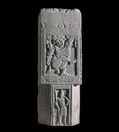Placa de estupa mostrando uma figura anã e foice, do local de Nagarjuna (relevo) de Indian School