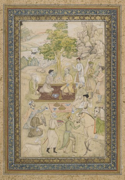 Sultan Murad e Sultan Daniyal em um piquenique, álbum separado folio com pintura, c.1900 de Indian School