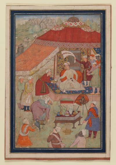 Barraca de Acampamento, 1580-1595 (wc opaco e ouro sobre papel) de Indian School