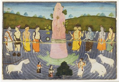 A agitação do oceano de leite, c.1700 (wc e ouro opaco) de Indian School