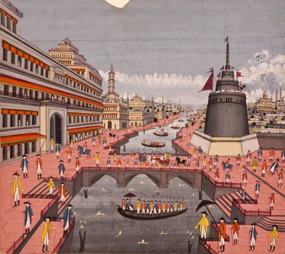 O Ghat em Jaunpur, c.1780 (wc opaca no papel) de Indian School
