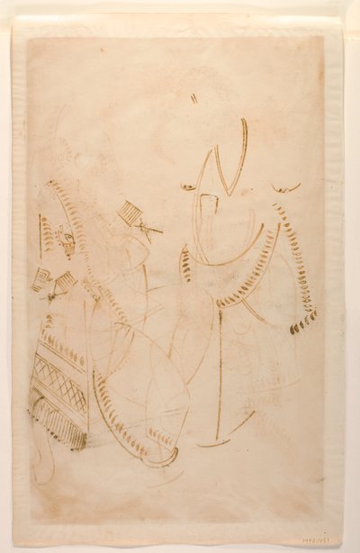 O Mahant de Tarakeshwar com sua amante, Elokeshi, que lhe oferece pan, Kalighat Album, c.1880 (wc no papel) de Indian School