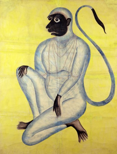 O Deus Macaco Hanuman, Kalighat, Calcutá, c.1870 (wc com prata sobre papel) de Indian School