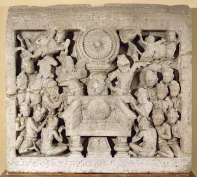 A adoração dos símbolos budistas, Amaravati (calcário) de Indian School