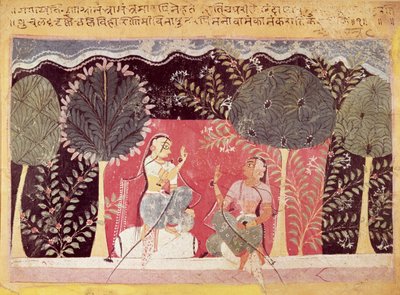 Dois príncipes em um jardim, da Gita Govinda de Indian School