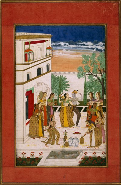 Vasanta Ragini, Radha e Krishna dançando, c.1760 (aquarela sobre papel) de Indian School
