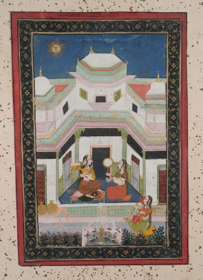 Vilaval Ragini, c.1790 (guache sobre papel, enfeite de ouro) de Indian School