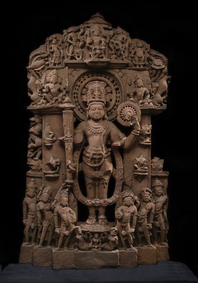 Vishnu e seus avatares, século X (arenito) de Indian School