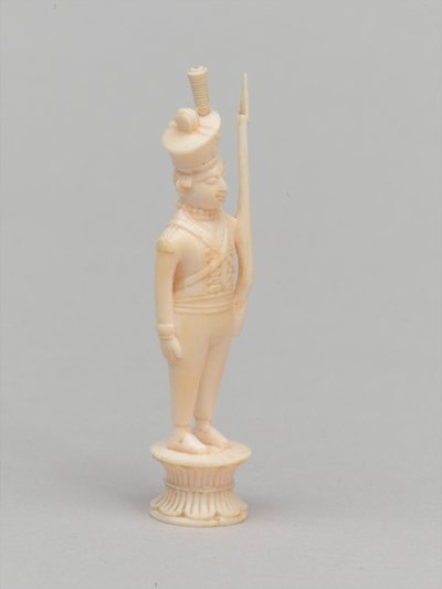 Peão branco, peça de xadrez, Índia, 1820 cerca de Indian School
