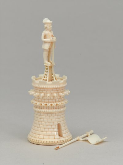 Torre branca, peça de xadrez, Índia, 1820 cerca de Indian School