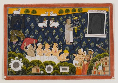 Adoração de Krishna, c.1800 (wc opaca no papel) de Indian School
