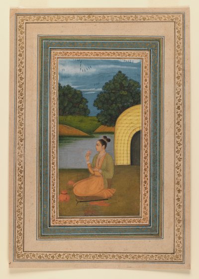 Yogini numa paisagem, c.1760 (wc no papel) (recto de 375848) de Indian School