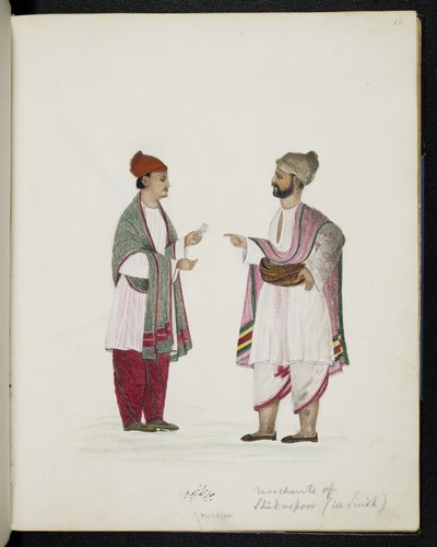 Comerciantes de Shikarpoor em Sindh (aguarela sobre papel) de Indo European Indo European