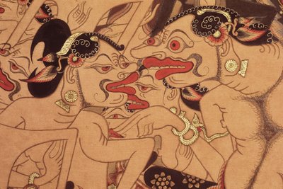 Detalhe de um pergaminho Wayang Beber (aguarela sobre papel) de Indonesian Indonesian