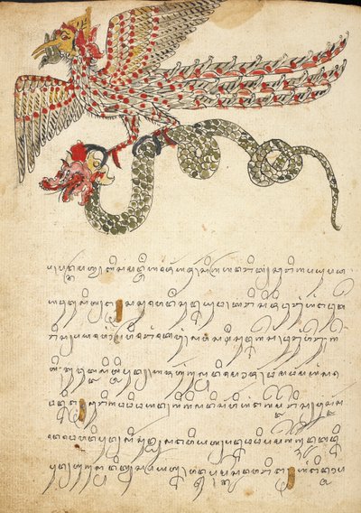 Uma criatura voadora carregando uma cobra, ilustração de 