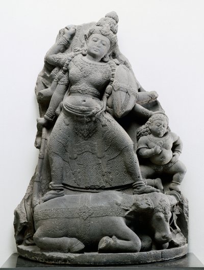 Durga matando Mahisa, c.1300 (pedra vulcânica) de Indonesian School