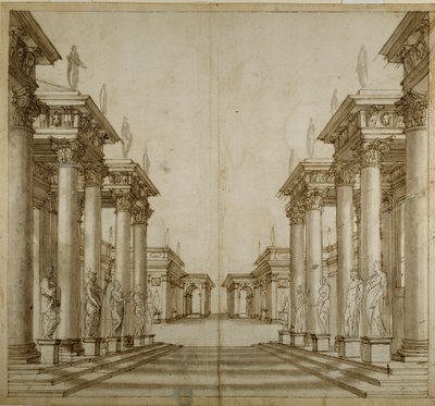 Um átrio romano (caneta e tinta sobre papel) de Inigo Jones