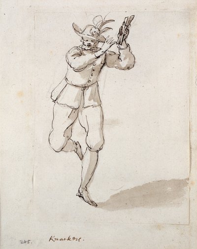 Um homem com dedos e sinos (caneta e tinta sobre papel) de Inigo Jones