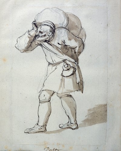 Um porteiro carregado (caneta e tinta sobre papel) de Inigo Jones