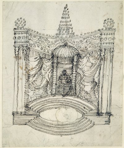 Um trono (caneta e tinta sobre papel) de Inigo Jones