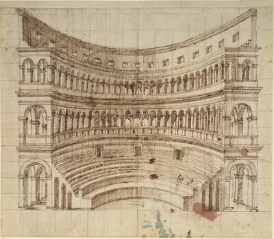 Um anfiteatro (caneta e tinta sobre papel) de Inigo Jones