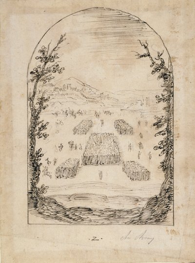 Um exército (caneta e tinta sobre papel) de Inigo Jones
