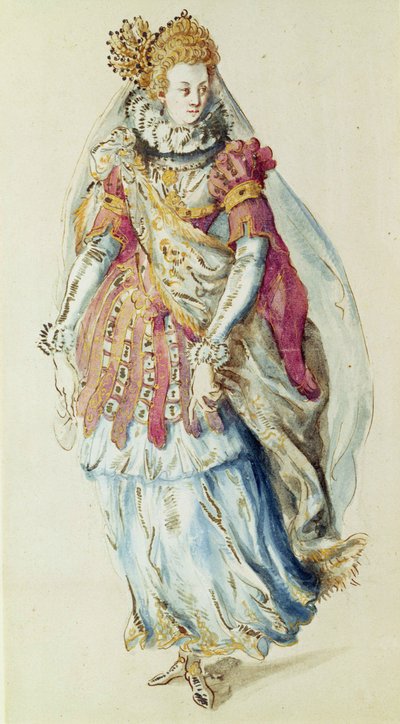 Desenho de figurino para uma Lady Masquer de Inigo Jones