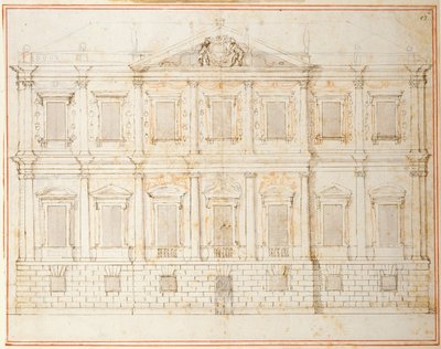 Elevação do desenho penúltimo para Banqueting House, Whitehall, c.1619 (caneta e tinta sobre papel) de Inigo Jones