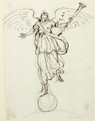 Fama, esboço preliminar, c.1631 (caneta e tinta sobre papel) de Inigo Jones