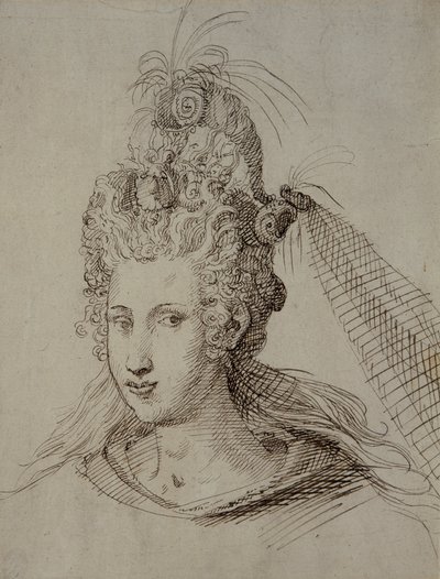 Cabeleireiro, provavelmente para Ana da Dinamarca (caneta e tinta sobre papel) de Inigo Jones
