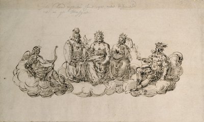 Jove with the Senate of the Gods, c.1622 (caneta e tinta sobre papel) de Inigo Jones