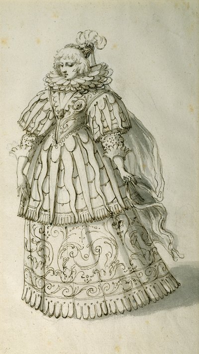 Masquer, c.1638 (caneta e tinta sobre papel) de Inigo Jones