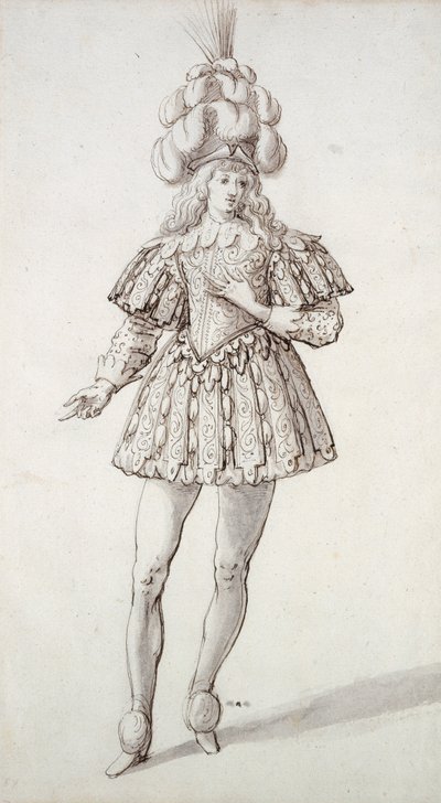 Máscara com penas e pluma (caneta e tinta sobre papel) de Inigo Jones