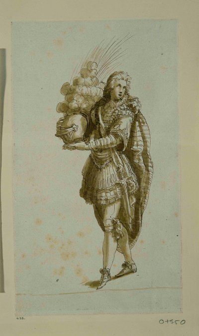 Página com capacete (caneta e tinta sobre papel) de Inigo Jones