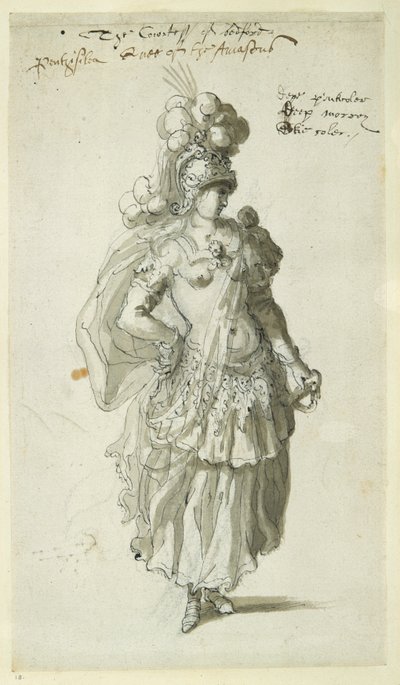 Penthesilea, c.1609 (caneta e tinta sobre papel) de Inigo Jones