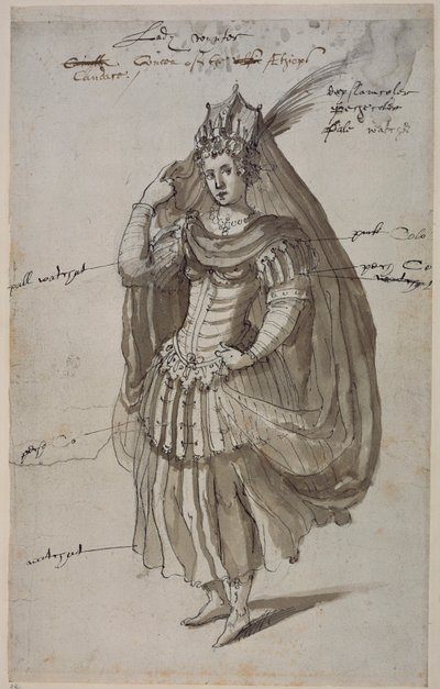 Rainha Candace, c.1609 (caneta e tinta sobre papel) de Inigo Jones