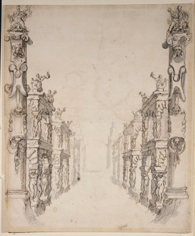 The House of Oceanus (caneta e tinta sobre papel) de Inigo Jones