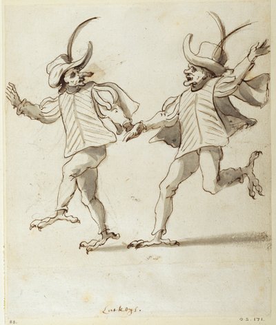 Dois Lackeys (caneta e tinta sobre papel) de Inigo Jones