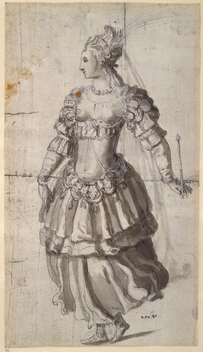 Rainha não identificada (caneta e tinta sobre papel) de Inigo Jones