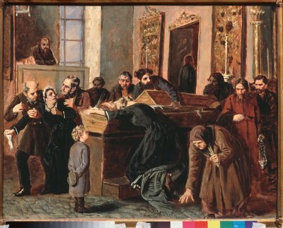 Um Adeus aos Mortos - Trabalho de Iosif Petrovich Volkov (1854-apres 1897), óleo sobre papel de Iosif Petrovich Volkov