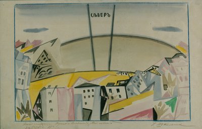 Cenário para a tragédia Vladimir Mayakovsky por V. Mayakovsky, 1913 de Iosiph Solomonovich Shkolnik