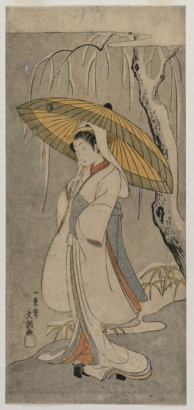 Segawa Kikunojo II como a donzela da garça-real da série Ichimura Theatre, 1770. de Ippitsusai Bunchō