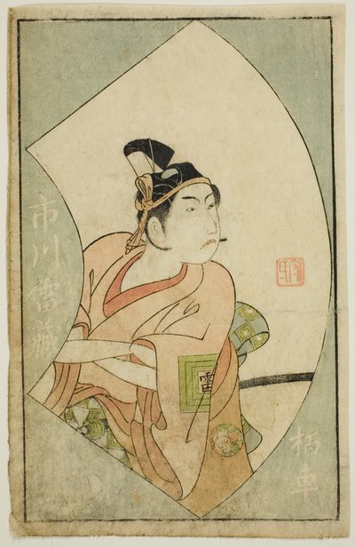 O ator Ichikawa Raizo II, de "A Picture Book of Stage Fans (Ehon Butai Ogi)" de Ippitsusai Bunchō