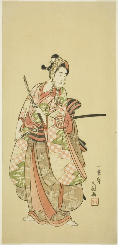 O ator Sanogawa Ichimatsu II no traje de um jovem elegante (Wakashu) de Ippitsusai Bunchō
