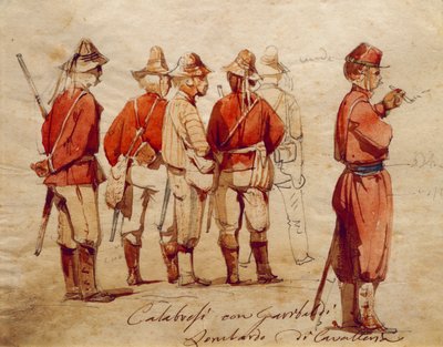 Soldados do exército calabriano durante a Expedição dos Mil, ilustração de Ippolito Caffi de Ippolito Caffi