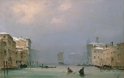 Grande Canal com neve e gelo, 1849 de Ippolito Caffi