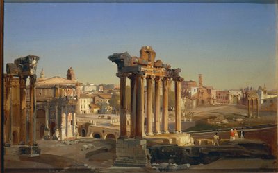 Itália, Roma, Vista do Fórum Romano com Templo de Saturno por Ippolito Caffi de Ippolito Caffi